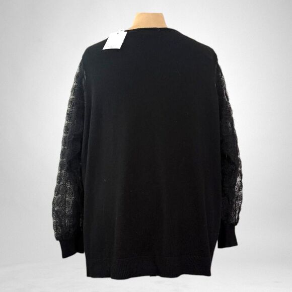 Sioni‎ Milano Black Knit Sweater With Embroidered Sheer Sleeves, NWT! Size 3X - Picture 4 of 7